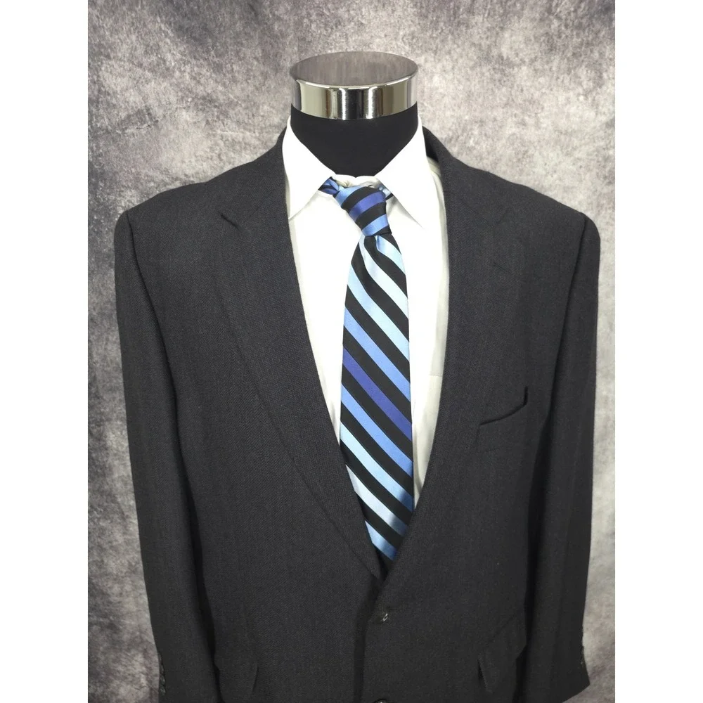 Joseph & Feiss Blazer Jacket Mens 46 L Gray Lambswool Sports Coat Herringbone